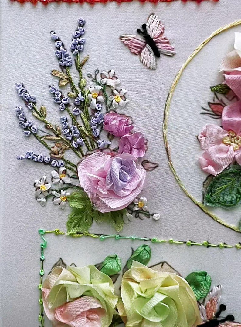 Dimention Roses Silk Ribbon Embroidery Kit With Detail Color Stitch ...