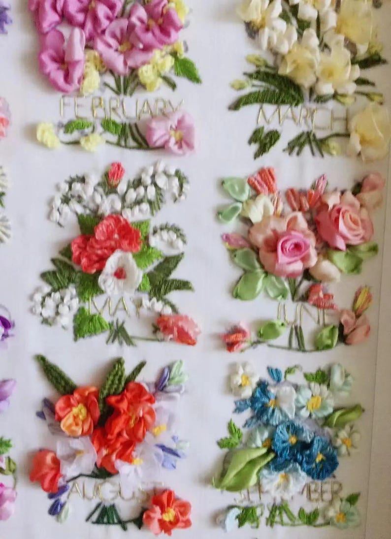 12 Month Flowers Silk Ribbon Embroidery Kit With Tutorial Video for ...