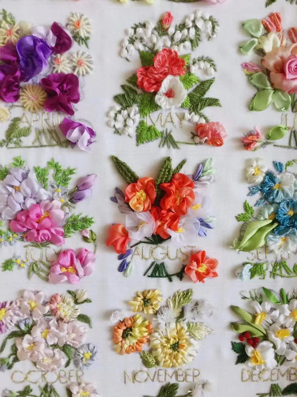 12 Month Flowers Silk Ribbon Embroidery Kit With Tutorial Video for ...