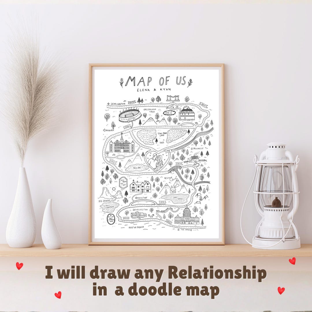 Hand-drawn Custom Relationship Map, Love Story Keepsake (digital ...