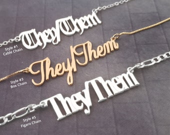 They/Them Necklace, They Them Necklace, Pride jewelry, LGBT Necklace, LGBTQ Jewelry, Pronouns Necklace, Identity Necklace, Gender Fluid