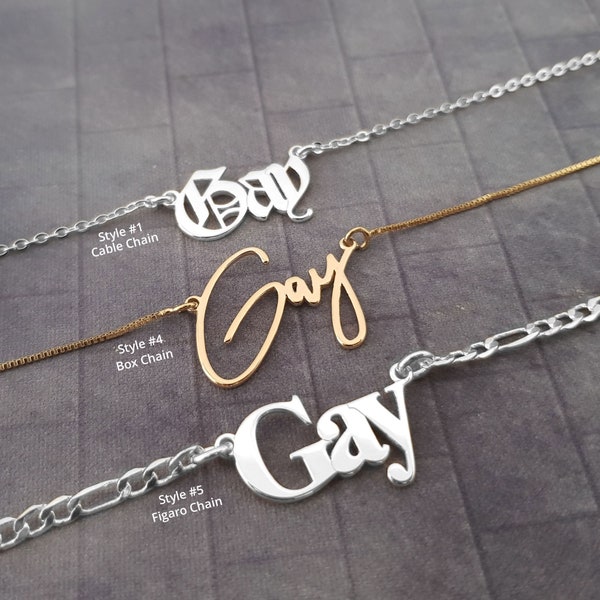 Gay Necklace, Gay Name Necklace, Gay Pendant, Pride Nameplate Necklace, Pride Jewelry, LGBT jewelry , LGBT Necklace, It's Okay To Be Gay Gif