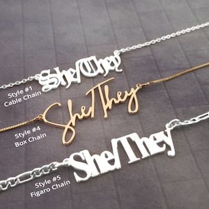 She/They Necklace, She They Necklace, Pride jewelry, LGBT Necklace, LGBTQ Jewelry, Pronouns Necklace, Identity Necklace, Gender Symbol