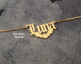 Collar con nombre de murciélago, joyería de murciélago personalizada, colgante con nombre de murciélago, colgante con nombre de murciélago vampiro personalizado, collar con nombre de murciélago de plata para Halloween 2024