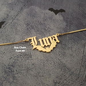 Bat Name Necklace, Personalized Bat Jewelry, Name Pendant With Bat, Custom Vampire Bat Name Pendant, Silver Bat Name Necklace Halloween 2024