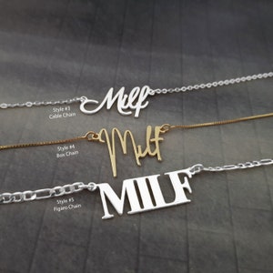 Milf Necklace, Funny Gift for Wife, Future Milf, Sexy Wife Necklace, Hot Wife Jewelry, Kinky Jewelry, Naughty Necklace, Milf Jewelry for Her