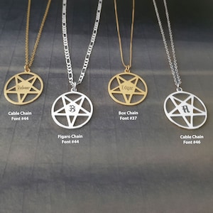 Pentagram Pendant Necklace, Personalized Gothic Pendant Necklace With Name, Pentagram Name Necklace, Occult Jewelry, Wiccan Witch Necklace image 1