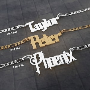 Name Necklace For Men With Figaro Chain, Custom Name Necklace For Men, Personalized Nameplate Necklace With Name For, Mens Necklaces