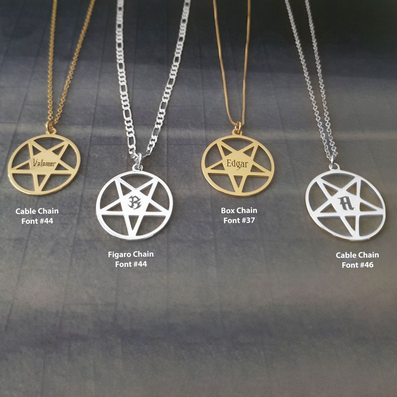 Pentagram Pendant Necklace, Personalized Gothic Pendant Necklace With Name, Pentagram Name Necklace, Occult Jewelry, Wiccan Witch Necklace image 1