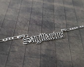 Sagittarius Old English Style Necklace, Sterling Silver Zodiac Jewelry