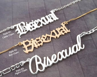 Bisexual Necklace, Bisexual Name Necklace, Pride Pendant, Pride Nameplate Necklace, LGBTQ Jewelry, Bisexual Necklace 5 Styles, LGBT necklace