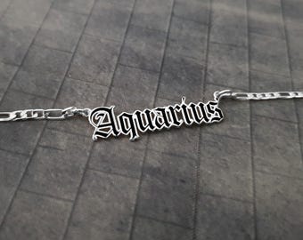 Aquarius Necklace, Gothic Zodiac Pendant, Sterling Silver Astrology Jewelry