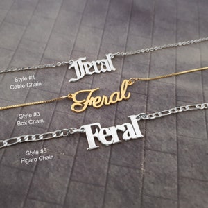Collar Feral, collar con nombre Feral, colgante Feral, collar con placa Feral, joyería Feral, collar Feral 5 estilos, collar divertido para adultos