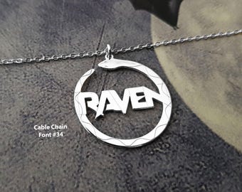 Personalized Name Necklace With Snake Hoop, Goth Snake Jewelry, Medusa Pendant