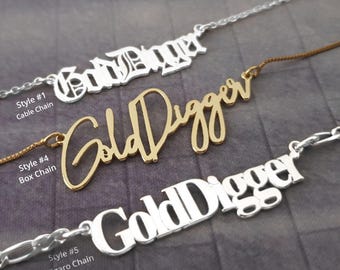 Gold Digger Necklace, Golddigger Name Necklace, Gold Digger Loves Money, Money Necklace, Women Jewelry, Gold Digger Prosperity Necklace