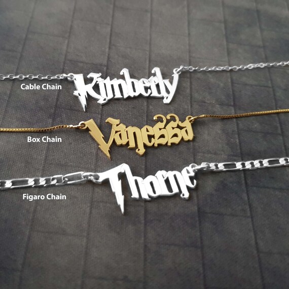 Nameplate necklace shop old english