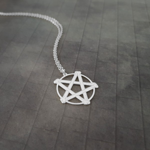 Pentagram Bones Necklace, Pentagram Pendant, Pagan Jewelry, Pentacle Necklace, Occult Jewelry, Wiccan Witch Necklace, Alternative Jewelry