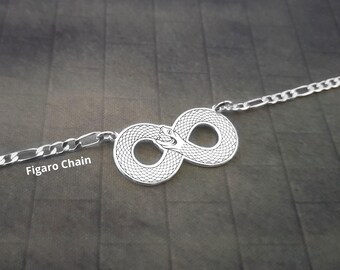 Ouroboros Necklace, Auryn Necklace, Infinity Snake Charm, Gothic Snake Necklace Silver, Serpent Necklace, Snake Lover Gift, Gothic Jewelry