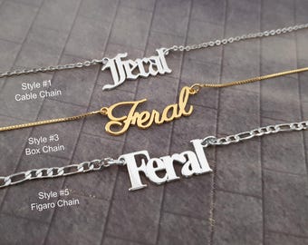 Feral Necklace, Feral Name Necklace, Feral Pendant, Feral Nameplate Necklace, Feral Jewelry, Feral Necklace 5 Styles, Mature Funny Necklace