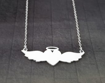 Angel Heart Pendant Necklace, Angel Wings Necklace, Heart With Wings Charm Necklace, Wings Heart Necklace, Angel Wing Necklace, Angel Jewel