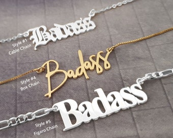 Badass Necklace, Badass Name Necklace, Badass Pendant, Badass Daughter, Badass Wife, Badass Jewelry, Badass Necklace 5 Styles, Funny Gift