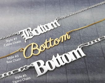 Collana Bottom, Collana con nome Bottom, Ciondolo Bottom, Collana Kinky, Gioielli Kinky, Collana Naughty, Gioielli Naughty, Gioielli Roleplay
