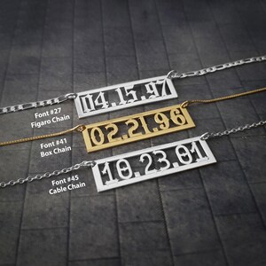 Custom Date Bar Necklace, Sterling Silver 18K Gold Plated, Personalized Birth Date Jewelry