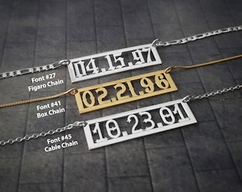 Custom Date Bar Necklace, Sterling Silver 18K Gold Plated, Personalized Birth Date Jewelry