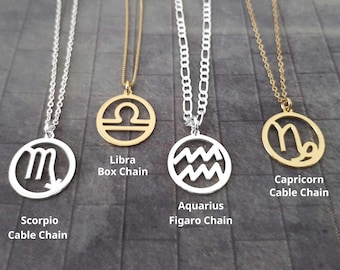 Zodiac Sign Pendant Necklace, Zodiac Jewelry For Women, Astrological Signs Necklace, Horoscope Necklace Silver, Celestial Necklace For Her