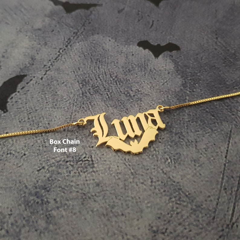 Bat Name Necklace, Personalized Bat Jewelry, Name Pendant With Bat, Custom Vampire Bat Name Pendant, Silver Bat Name Necklace Halloween Gift 