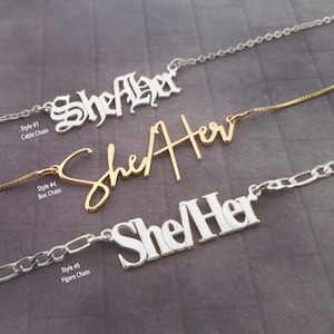 She/Her Necklace, She Her Necklace, Pride jewelry, LGBT Necklace, LGBTQ Jewelry, Pronouns Necklace, Identity Necklace, Gender Symbol