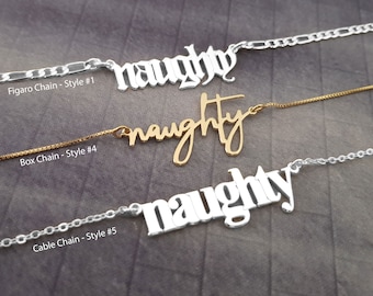 Naughty Necklace, Naughty Name Necklace, Naughty Name Pendant, Naughty Gifts For Her, Naughty Jewelry, Naughty Gifts, Custom Naughty Necklac