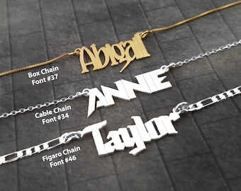 Custom Name Necklace, Sterling Silver, Gold Plated Nameplate Pendant