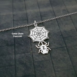 Gothic Spider Necklace With Initial Letter, Spider Web Necklace, Personalized Necklace With Spider, Goth Initial Pendant Custom Spider Charm