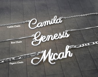 Name Necklace Gold, Custom Name Jewelry, Sterling Silver Name Necklace, Custom Dainty Nameplate, Personalized Word Necklace, Name Pendant