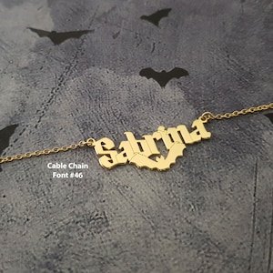 Bat Name Necklace, Personalized Bat Jewelry, Name Pendant With Bat, Custom Vampire Bat Name Pendant, Silver Bat Name Necklace Halloween 2023 image 4