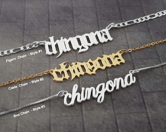 Chingona Necklace, Chingona Nameplate Necklace, Chingona Old English Necklace, Chingona Pendant, Latina Jewelry, Chingona Jewelry Gift