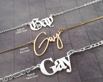 Gay Necklace, Gay Name Necklace, Gay Pendant, Pride Nameplate Necklace, Pride Jewelry, LGBT jewelry , LGBT Necklace, It's Okay To Be Gay Gif