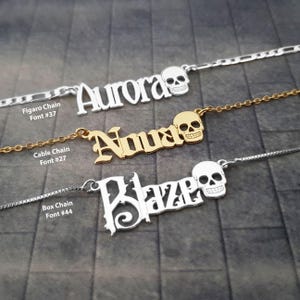 Gothic Name Necklace With Skull, Sterling Silver Pendant, Custom Jewelry