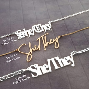 She/They Necklace, She They Necklace, Pride jewelry, LGBT Necklace, LGBTQ Jewelry, Pronouns Necklace, Identity Necklace, Gender Symbol