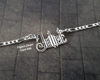 Custom Black Name Necklace, Old English Gothic Style, Sterling Silver/Gold Plated