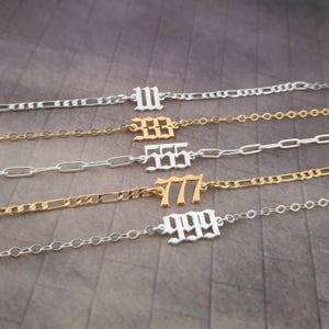 Dainty Angel Numbers Bracelet/Anklet, Angel Numbers Pendant, Lucky Number Bracelet, Old English Number Bracelet, Numerology Bracelet