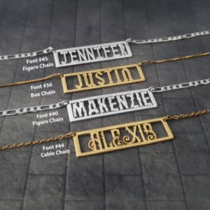 Bar Name Necklace, Name Tag Necklace, Bar Necklace For Women, Bar Necklace For Men, Bar Necklace With Engraving, Old English Font Necklace