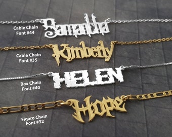 Old English Name Necklace, Goth Necklace With Name, Old English Font Nameplate Necklace, Gothic Name Necklace, Gothic Fonts Jewelry Gift