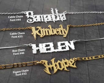 Collar con nombre en inglés antiguo, collar gótico con nombre, collar con placa de nombre con letras en inglés antiguo, collar con nombre gótico, regalo de joyería con letras góticas