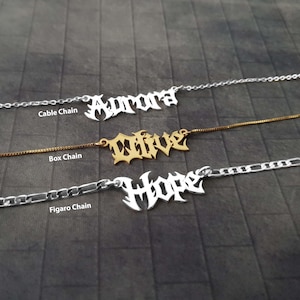 Gothic Nameplate Necklace, Customized Old English Name Plate, Old English Font Custom Name Necklace, Name Necklace, Gothic Jewelry