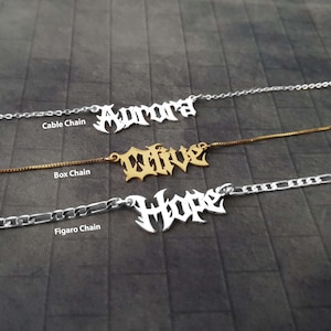 Gothic Nameplate Necklace, Customized Old English Name Plate, Old English Font Custom Name Necklace, Name Necklace, Halloween Gift 2023