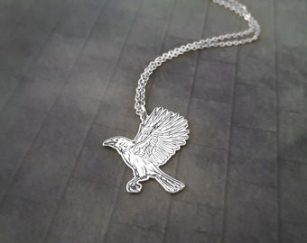 Ravens Crow Necklace, Crow Bird Necklace, Customized Crow Pendant, Engraved Crow Charm, Crow Raven Jewelry, Gothic Raven, Gothic Crow Charm
