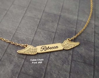 Personalized Bar Name Necklace With Angel Wings, Angel Name Necklace, Custom Wings Necklace, Name Necklace With Bar, Angel Wings Necklace