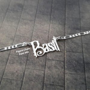 Gothic Figaro Name Necklace, Sterling Silver, 18K Gold Plated, Personalized Jewelry
